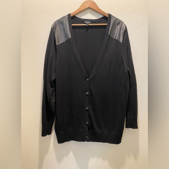torrid Sweaters - Torrid - Black Cardigan with Black Pleather accents